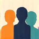 Stylized icon representing a diverse group of people in a friendly discussion, symbolizing a community forum.