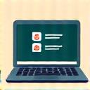 Icon depicting a laptop screen with a video call, representing virtual workshops and online learning.