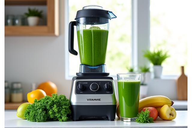 High power blender with green smoothie ingredients