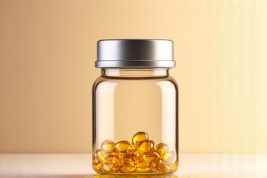 High quality Omega-3 fish oil supplements in a clear bottle