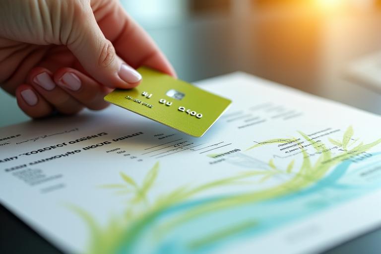 Hands holding a transparent invoice with a secure credit card, symbolizing clear financial policies