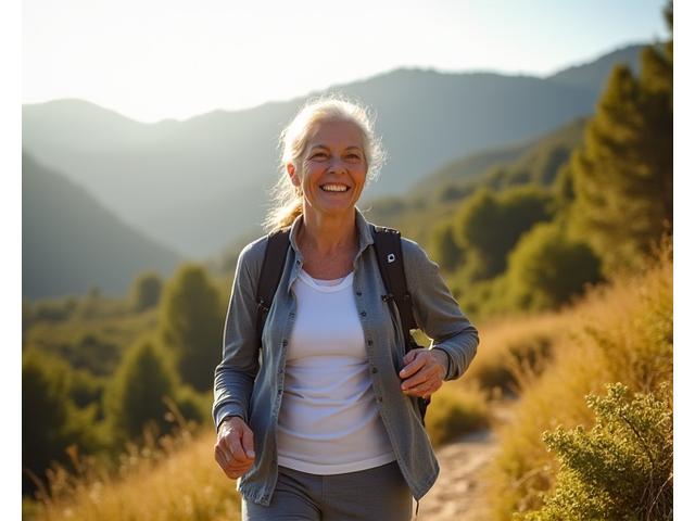 A vibrant, active older adult engaging in outdoor activities, symbolizing healthy aging and vitality.