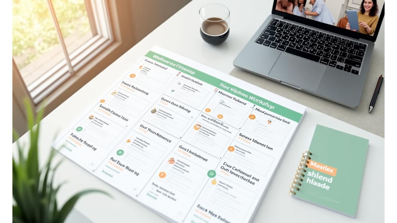 Interactive weekly calendar displaying various wellness workshops against a serene background.