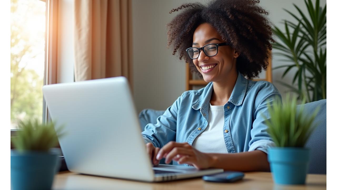 A person comfortably using a laptop for a video call, illustrating easy virtual workshop participation.